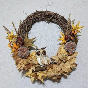 Fall Owl‎ Wreath For Front Door - Autumn Aesthetic Decor